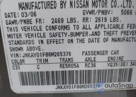 2006 Infiniti M35X из США, поврежденный, VIN JNKAY01F86M265376